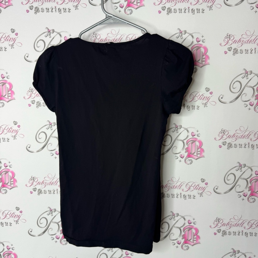 H&M tshirt scoop neck basic comfy stretch Black Fitted Cap Sleeve Blouse puff - Picture 2 of 6